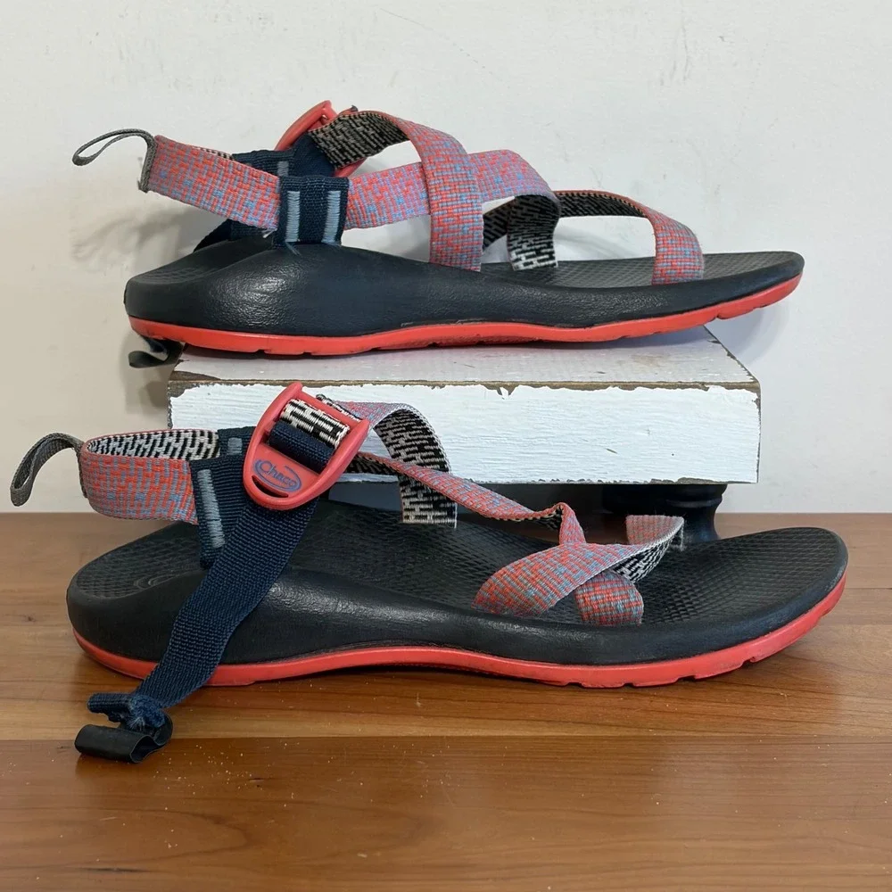 Chaco Kids Z1 Ecotread Sport Sandals Orange Blue Pattern Size 5